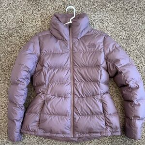 The North Face Purple Puffer Jacket with High Collar